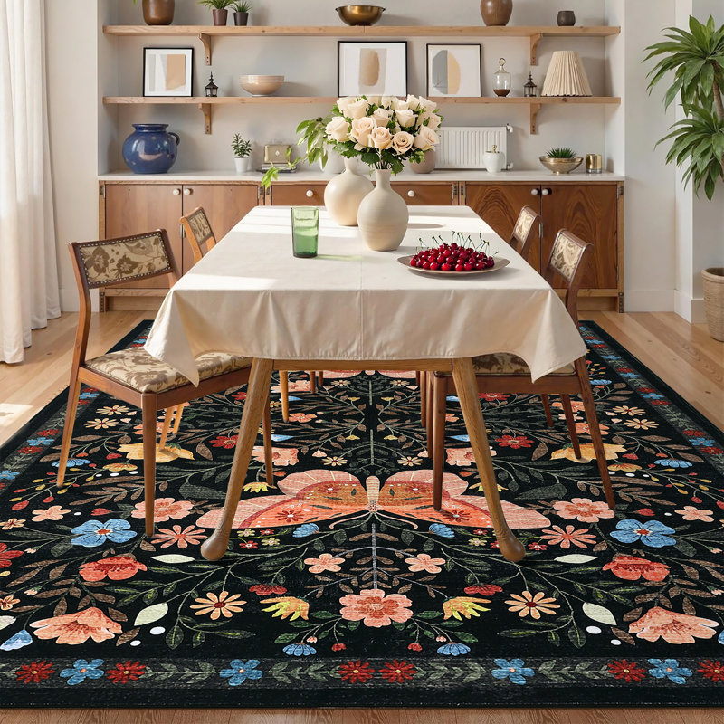 Washable Area Rug Non-Slip,Collapsible,Mark Resistant Butterfly Carpet for Bedroom,Living Room,Hallway,Kitchen,Entryway