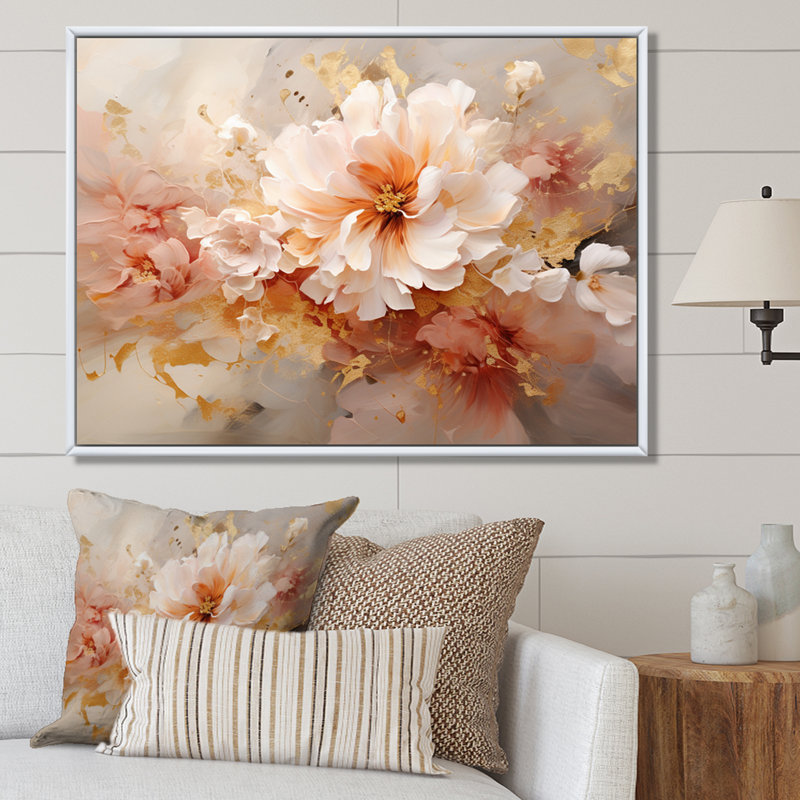 «Blossoming White Peony Flower - Flowers», reproduction sur toile, H 34 po x l 44 po x P 1,5 po, Cadre flottant blanc