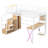 Metal Loft Bed with Built-in Work Station, Wardrobe, Storage Staircase and LED, White-1723304597
