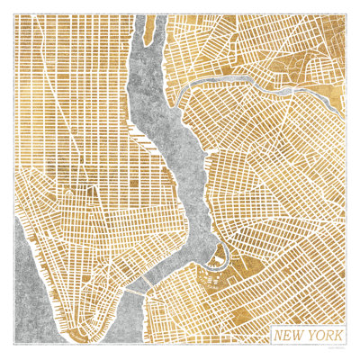 Gilded New York Map by Laura Marshall - Wrapped Canvas Print
