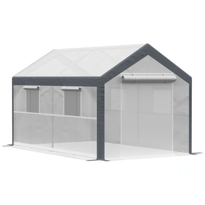 Outsunny 12' X 7' X 7' Walk-In Greenhouse, Outdoor Garden Warm Hot House With 4 Roll-Up Windows, 2 Zippered Doors And Weather Cover
