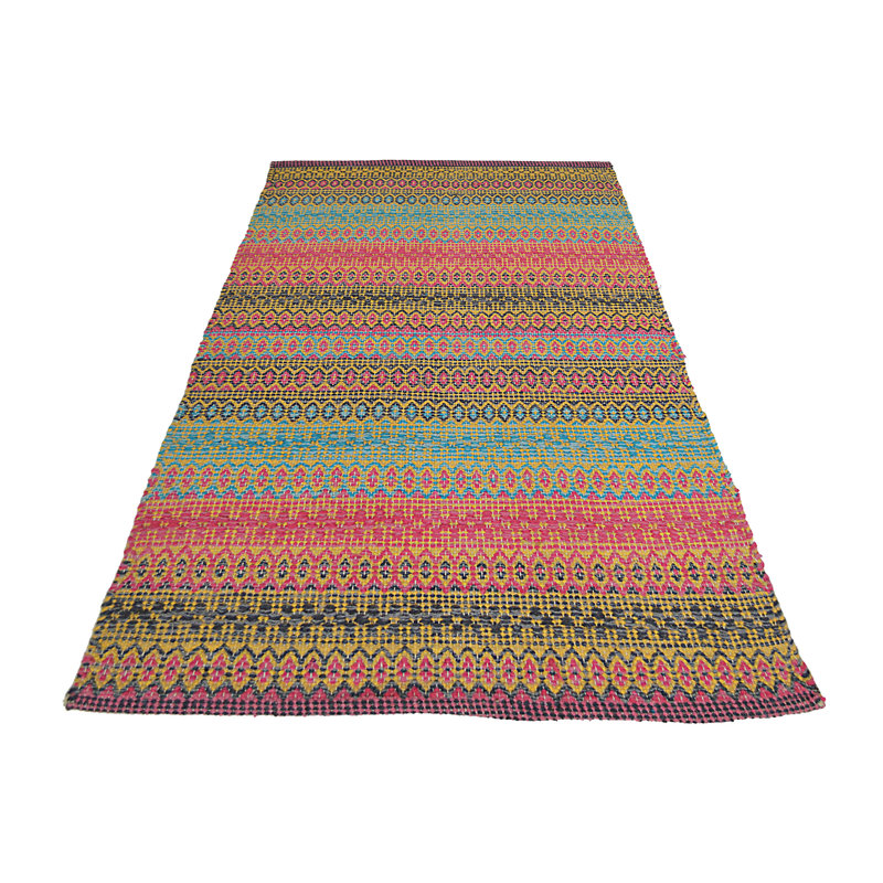 Saffron Geometric Cotton Hand Woven Area Rug, Rectangle 120 x 170cm