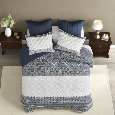Ensemble de literie Farmhouse bleu marine, édredon en coton avec chenille capitonnée, double / grand