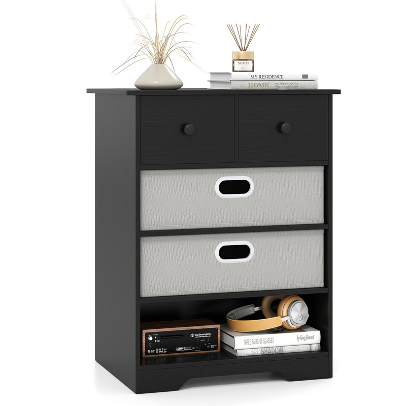 58cm W Manufactured Wood Bedside Table, Black
