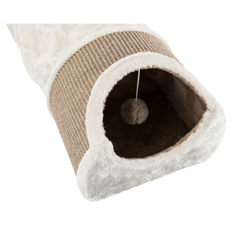 Cream and Brown Sisal Cat Tunnel with Plush Condos