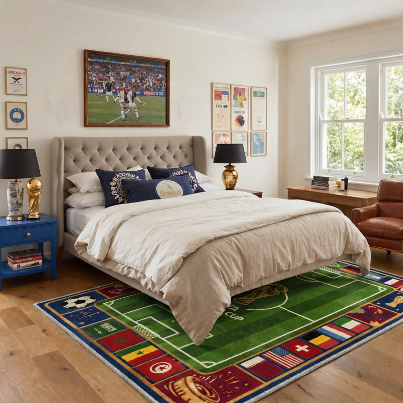 Avalon Modern Machine Washable Football Pitch / Sage Indoor Area Rug With Non-Slip Backing, Rectangle 8' x 10'