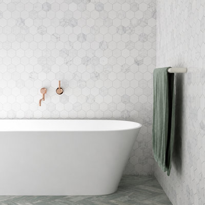 12" x 12" Carrara White Honed Marble Honeycomb Mosaic Wall & Floor Tile