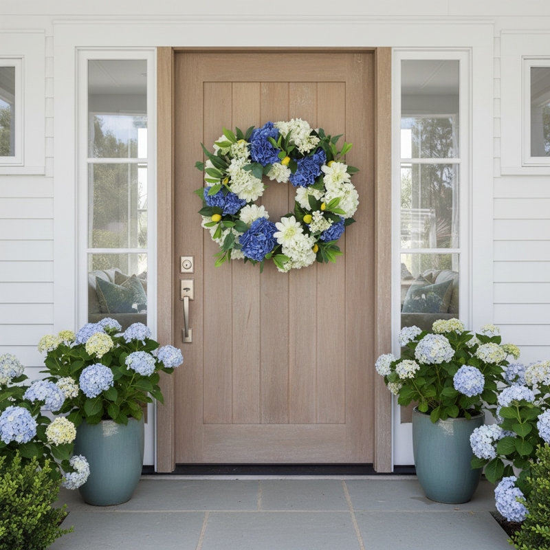 24" Spring Wreath with Dahlias, Hydrangeas and Lemons
