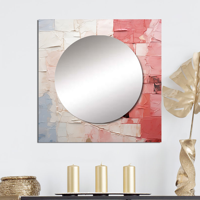 Azaylee - Minimalism Pink Poteries II Abstract Spirals Square Living Room Wall Mirror Art, 23" x 23"
