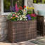 Jardinière rectangulaire haute avec doublure amovible et trous de drainage, grande jardinière en résine tressée marron pour fleurs et légumes d'intérieur et d'extérieur