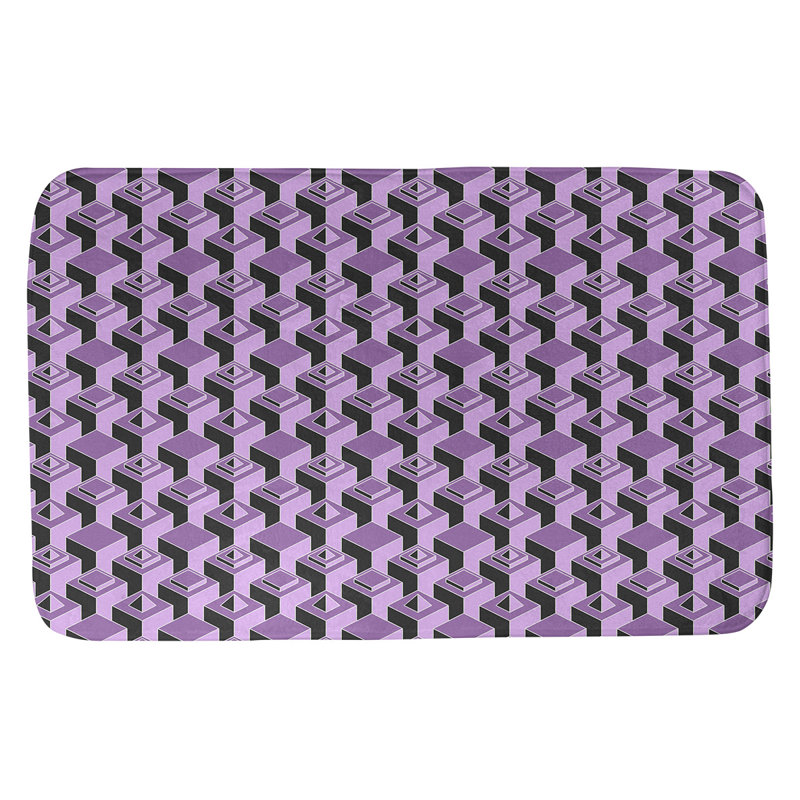 Tapis de bain géométrique antidérapant à motif de gratte-ciels, l 17 po x L 24 po, Violet / noir