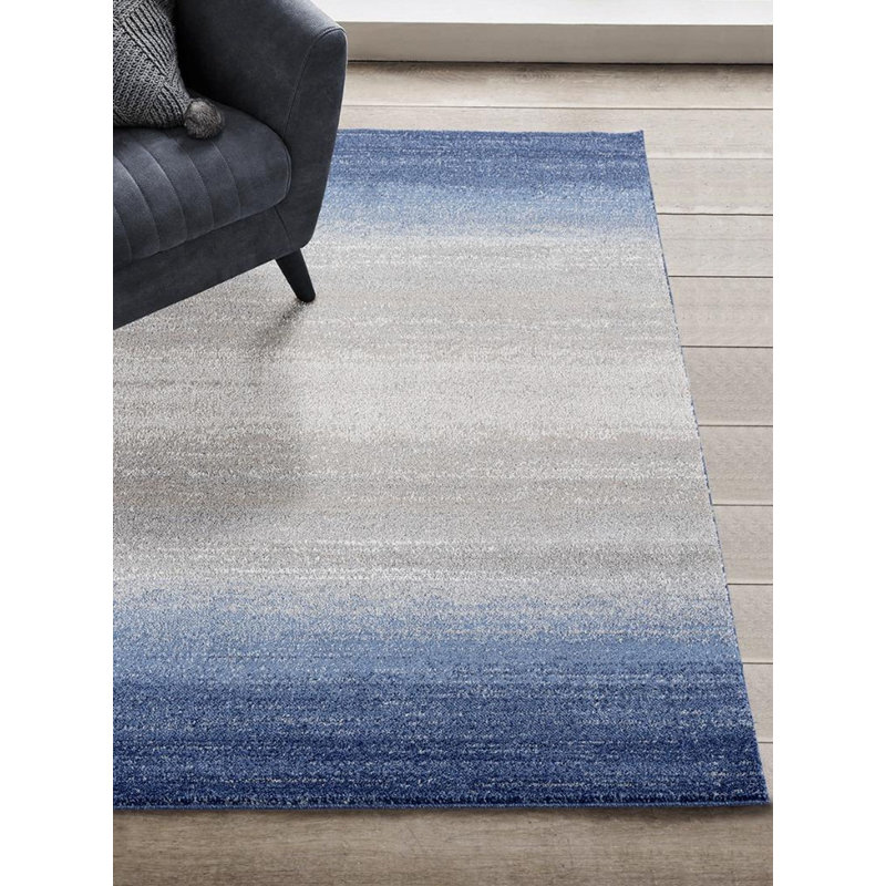 Tapis décoratif abstrait/bleu bethina, Rectangle 5 pi x 7 pi