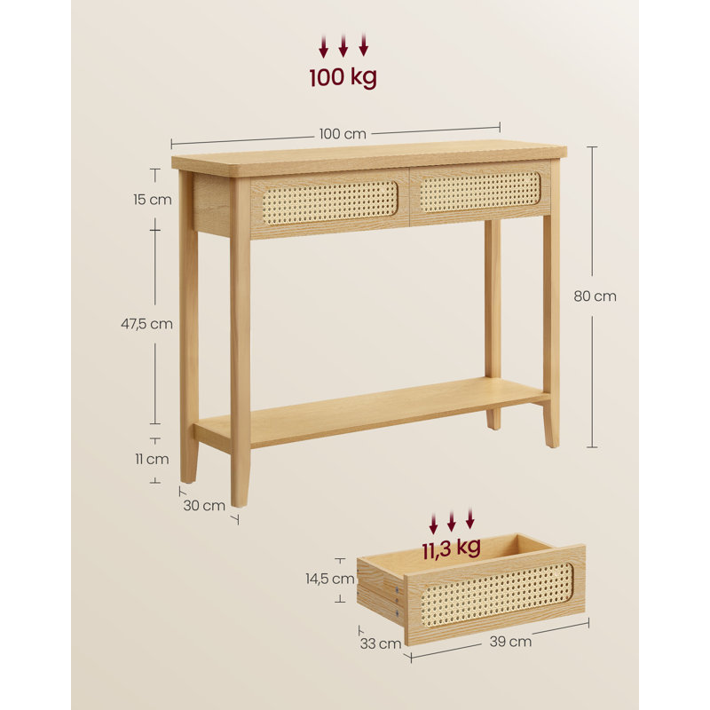 Console Table, Narrow Sofa Table, Entry Table With 2 Drawers, Boho Entryway Table, Behind Couch Table With Open Storage Shelf, Rounded Corners, For Living Room