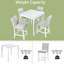 Ensemble table et chaises de salle à manger blanches, hauteur du comptoir, forme carrée avec broderie de cristal. Structure en bois massif. Quatre chaises blanches rembourrées.