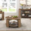 Table basse avec plateau pivotant et plateau coulissant ouvert