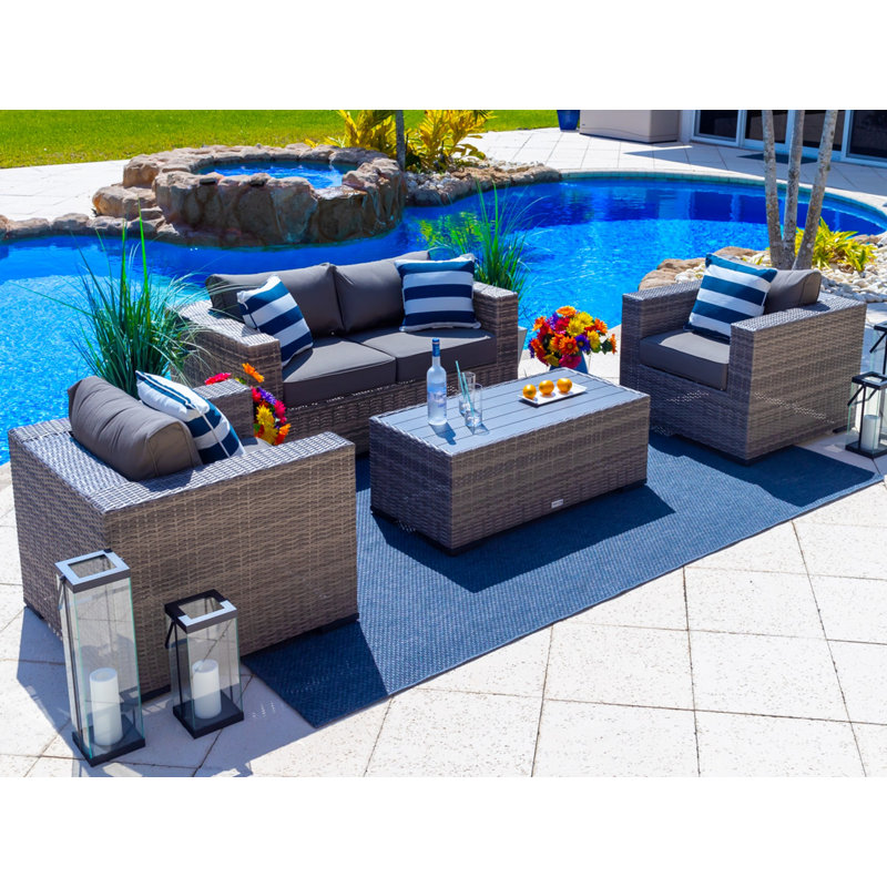 Sorrento 4 - Person Patio Conversation Set with Cushions, Canvas Charcoal Sunbrella® Canvas