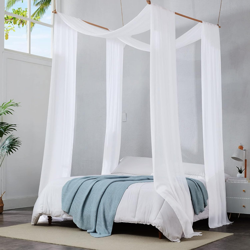 Paire de 2 rideaux à baldaquin en mousseline en 3 tailles. Rideaux à baldaquin doux pour un décor de chambre luxueux., Blanc
