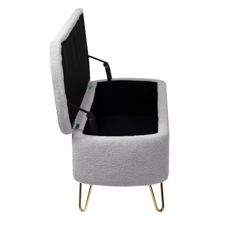 Rendell Polyester Upholstered Storage Bench, Gray