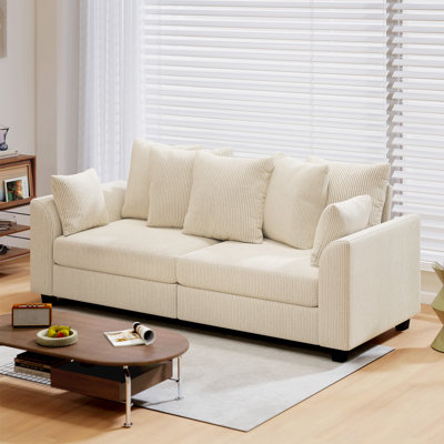 Corduroy Couch with 8 Removable Pillows, 3 Seater Sofa, Beige