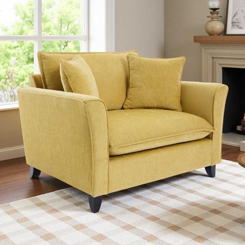 Living Room Chairs, Upholstered Armchair with Rubberwood Legs, Yellow