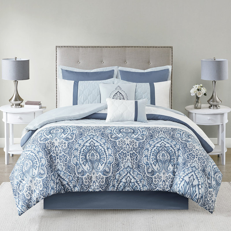 Édredon très grand 8, motif bleu, 2 taies décoratives, 1 coussin, literie lavable à la machine 8 pièces, courtepointe à motif, coussins décoratifs,