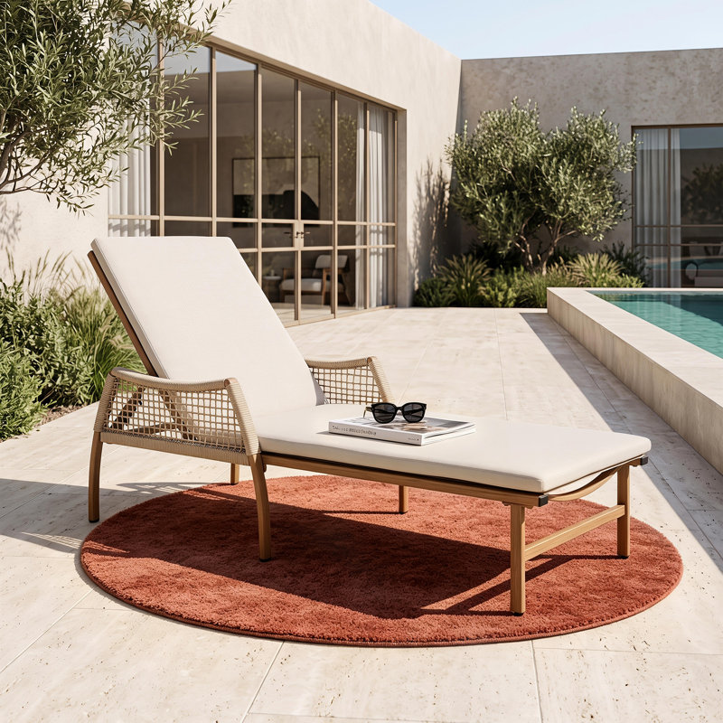 Outdoor Aluminum and Rattan Chaise Lounge with 6 Adjustable Backrest