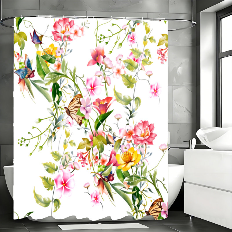 Rideaux de douche floraux avec crochets inclus