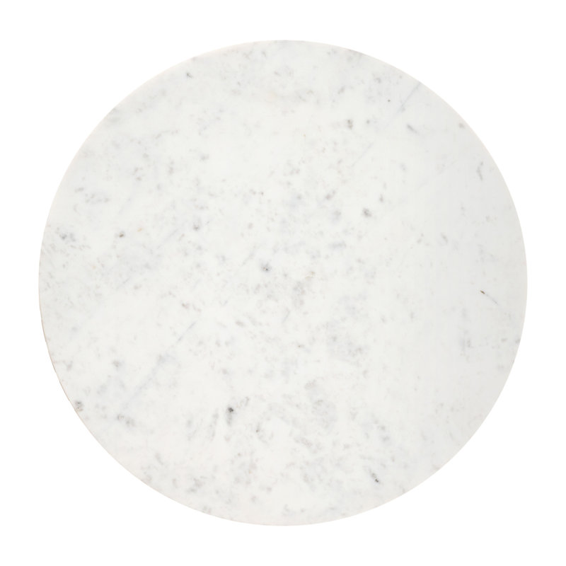 Round White Marble Top Coffee Table with Natural Wood Base