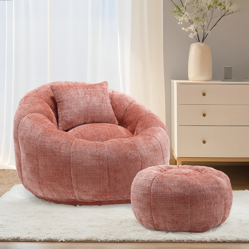 Fauteuil d'appoint en tonneau de compression et repose-pieds de 41,3 po Watban, Chenille rose