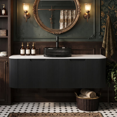 Wall Mounted Single Vanity Bathroom Vanity With Engineered Marble Top