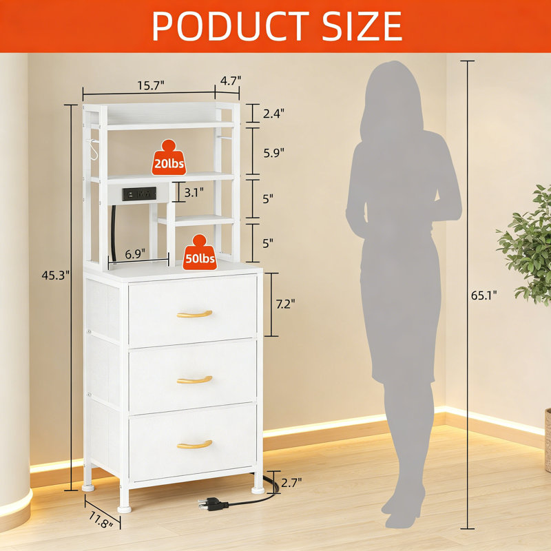 40cm W Metal Bedside Table