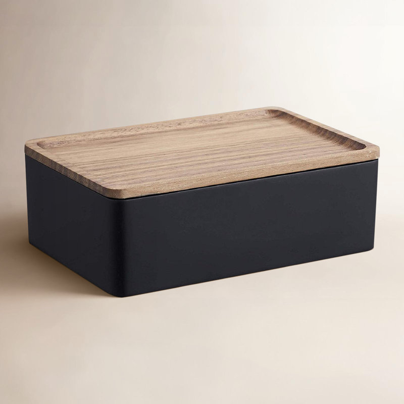 Yamazaki Home Accessory Box, Polystone, Lid, Walnut