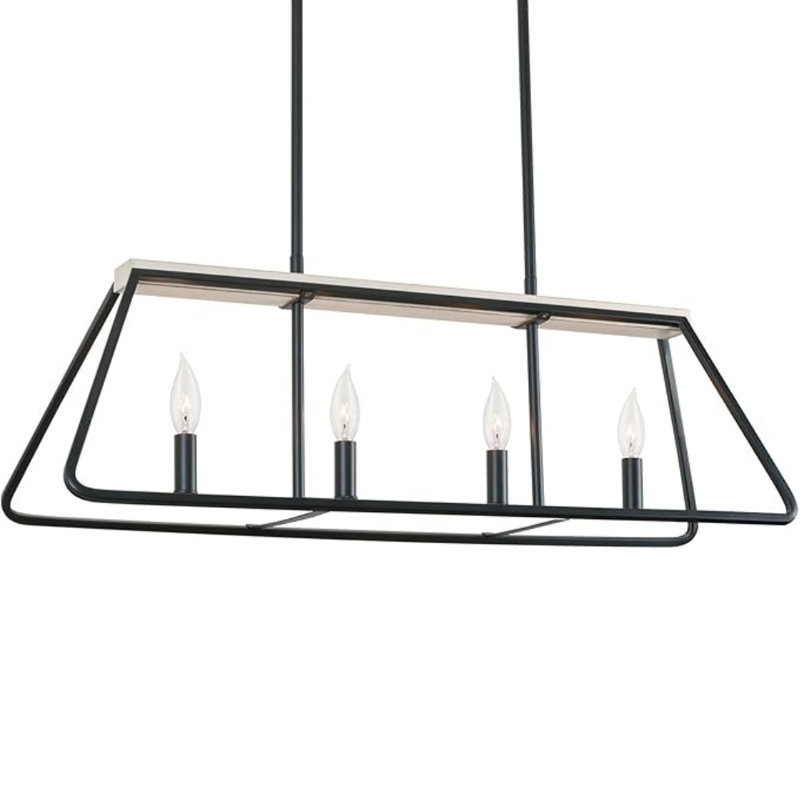 32" 4-Light Modern Farmhouse Kitchen Island Light, Black + White Ash Wood Finish