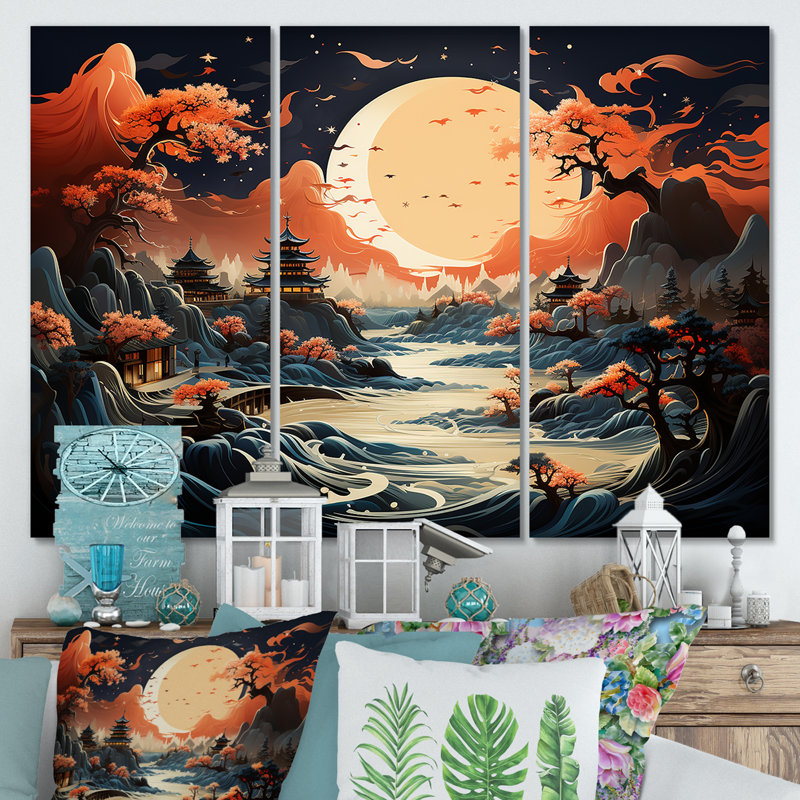 «China Mountain and River Landscape Bliss II», art mural Chine, Toile tendue, H 32 po x l 48 po