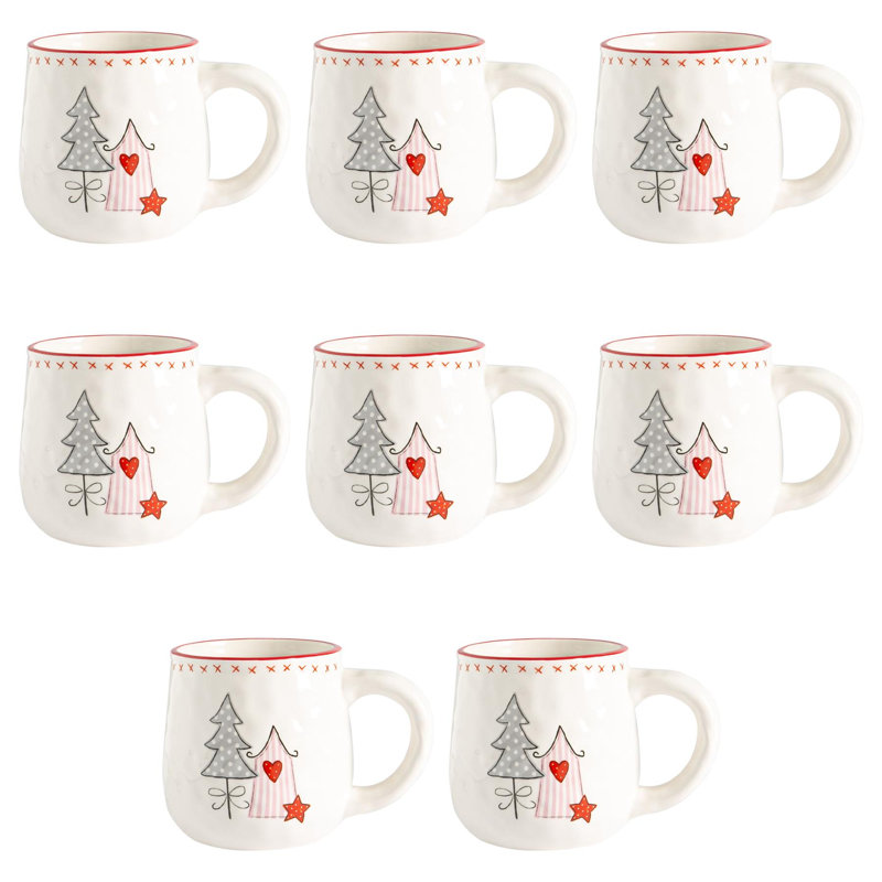 Nicola Spring - Patchwork Christmas Coffee Mugs - 475ml - White, 8