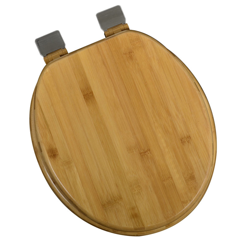 Round Toilet Seat and Lid, Brushed Nickel, Rattan Bamboo