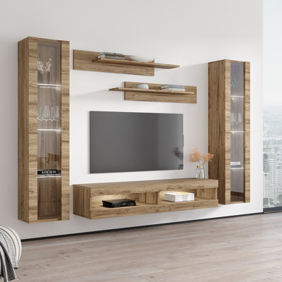 100" Modern Floating Wall Mounted Entertainment Center with 16-Color LED Lighting, High Gloss Finish