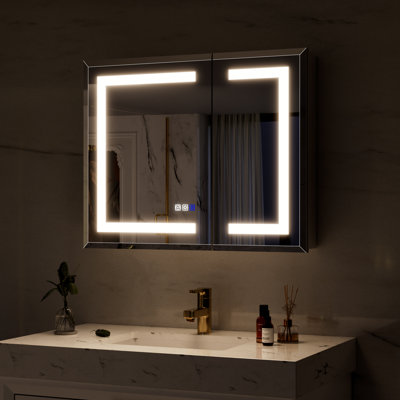 30"W x 24"H Beveled Edge LED Medicine Cabinet With 3-Button Control, Anti-Fog, Adjustable Color Temp & Brightness, DTC Hinges, UL Listed