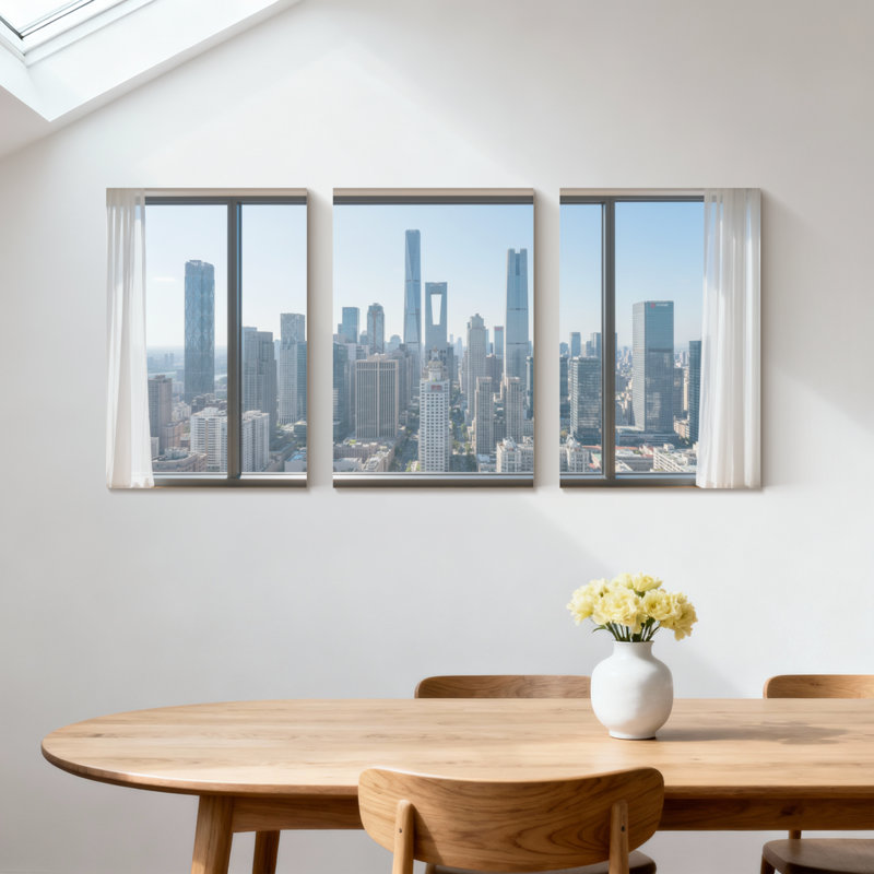 Scénario et paysages urbains, vue panoramique sur la ville, ensemble de 3 reproductions d'art sur toile, H 24 po x l 48 po