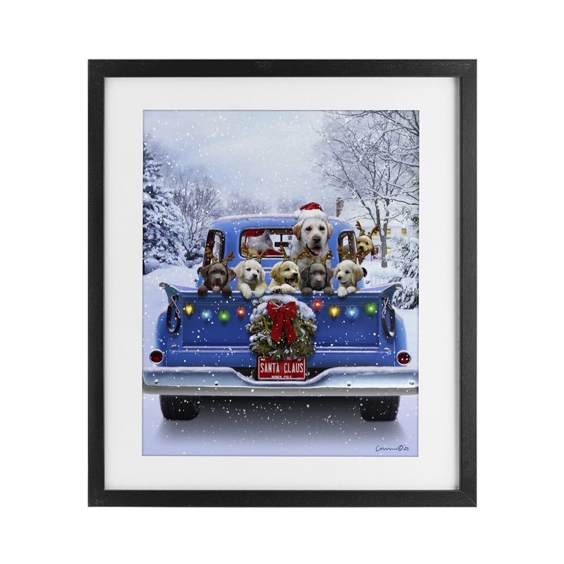«Christmas Tailgate Dog Truck», reproduction encadrée sous verre, conception de Chris Consani, H 16 po x l 13 po