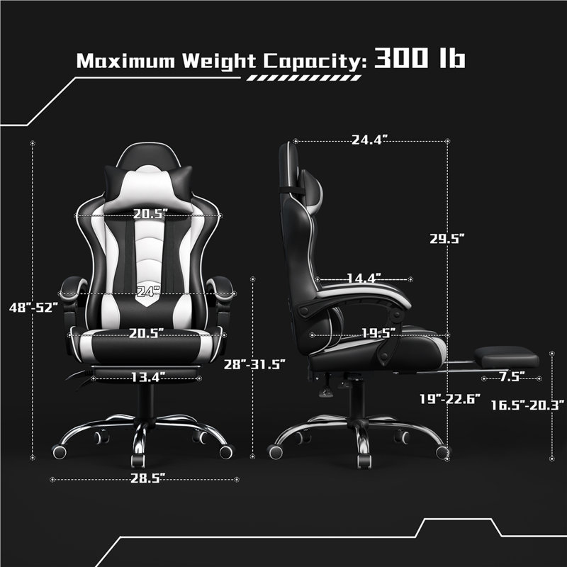 Chaise de bureau à dossier haut avec accoudoirs rembourrés, Black/White