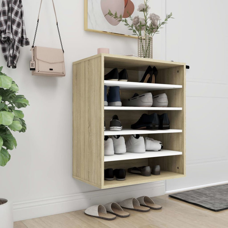  Shoe Cabinet High Gloss White 23.6X13.8X27.6" Engineered Wood, Sonoma Oak