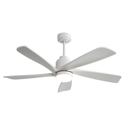 Ventilateur de plafond moderne de 52 pouces avec lumière à DEL à intensité variable et 5 pales en bois massif avec télécommande et moteur à courant continu réversible