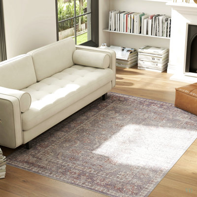 Area Rug 5x7, Machine Washable Rug, Non-Slip Traditional Flower Print Floor Cover Foldable Carpet for Living Room, Bedroom, Dining Room