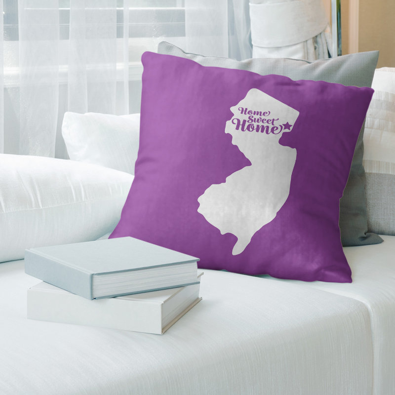 Coussin en lin us villes & states, 20 po x 20 po, Violet, Jersey City