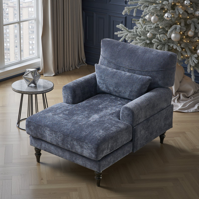 Méridienne large avec dossier et accoudoirs Afor, Bleu