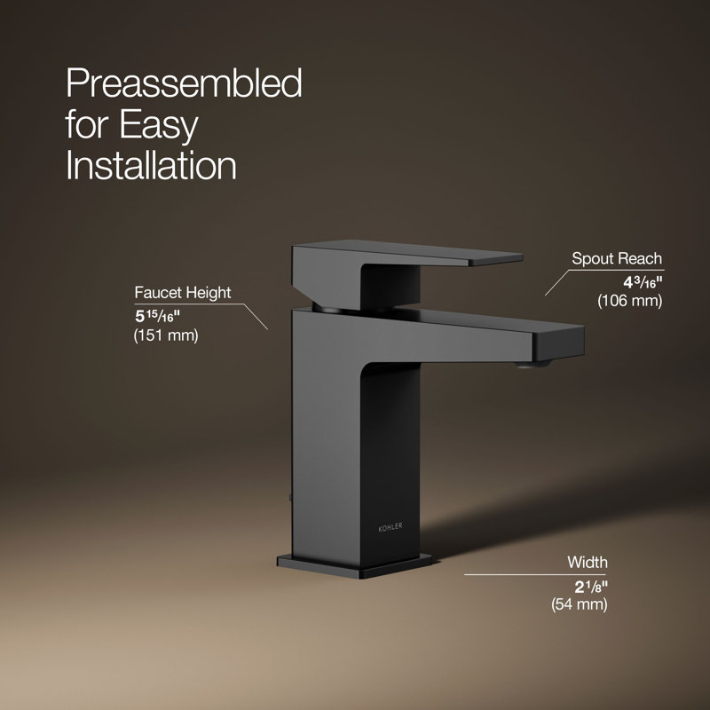 Kohler Honesty Single-Handle Bathroom Faucet with Pop-Up Drain Assembly, One Hole Bathroom Sink Faucet, 1.2 gpm, Matte Black