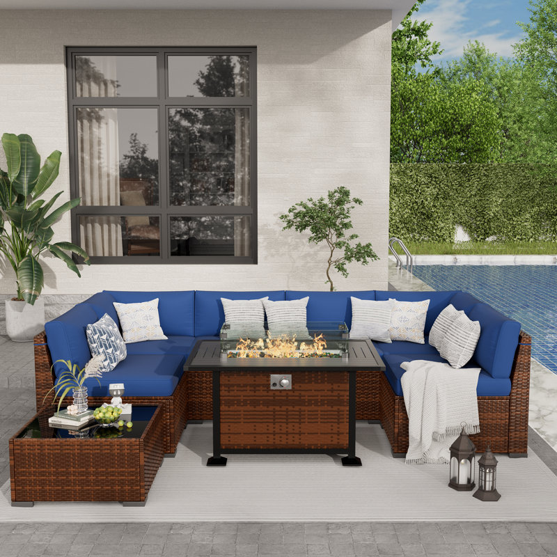 Wyckhoff 8 - Person Outdoor Seating Group with Cushions, Navy