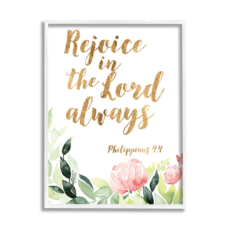 «Rejoice In The Lord Spiritual Quote Philippians 4: 4 Soft Florals», impression, H 30 po x l 24 po x l 1,5 po