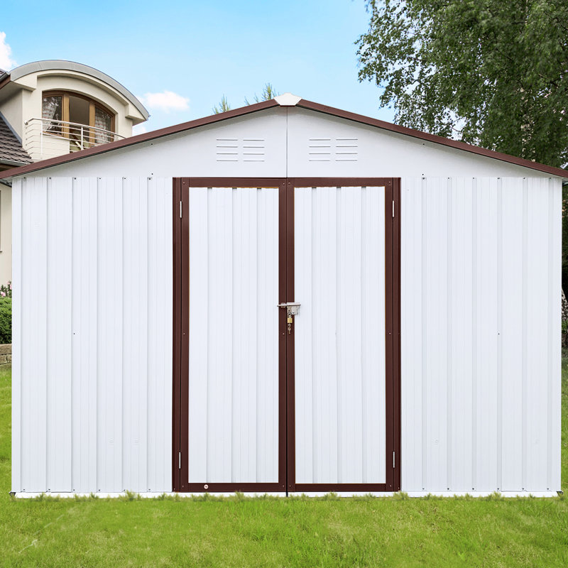 Remise de rangement en métal en métal 10X12 - Porte à charnière personnalisable pour installation extérieure facile 10 pi x 12 pi